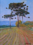 Rene Tomkzac - Paisagem com pinheiros - Óleo sobre tela - Medidas 40 x 30 cm - assinado