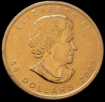Canadá - 2006  - 50 Dólares - Folha de bordo - Ouro 0.999, 31.103g,  30mm - 1 Onça de ouro puro - valor do ouro  - R$ 12,280,00
