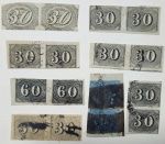 Brasil - Lote com 8 duplas verticais e horizontais de selos usados de 10, 30 e 60 reis.
