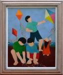 Djanira, Crianças com Pipa- óleo sobre tela - datado 1970 - med. 100 x 80 cm - A.C.I.D. e verso -