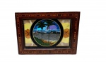 Caixa ou porta joia de madeira nobre marchetaria (rádica) - Com paisagem  representando   corcovado e  pão de açúcar e decorado do por asas de  borboletas. Dimensões: 18 x 13 x 5 altura.