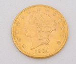 Estados Unidos 1904 Moeda em ouro de 20 dólares, Coronet, em estado flor de cunho. São muito procura