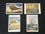 Lote com 4 (quatro) cartões americanos com imagens de grandes pinturas de SALVADOR DALI. Medida 12x17,5cm.