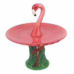 Exótico porta doces em porcelana com figura de flamingo. Medida 17 cm de diâmetro e 16 cm de altura.