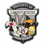 Placa decorativa em metal com a turma "Looney Team Champs". Medida 31x41cm.