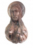 Antiga Escultura representando o busto de "JESUS" com o Coração de Jesus, esculpido a mão, p