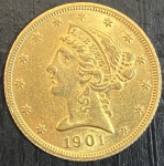 MOEDA AMERICANA 5 DOLLAR DE OURO DE 1901 COM 8,36 GRAMAS