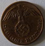 Moeda de Bronze Estrangeira , Alemanha 1 Reichspfennig 1940 -F -