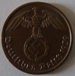 Moeda de Bronze Estrangeira , Alemanha 2 Reichspfennig 1939 -D -