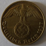 Moeda de Bronze Aluminio Estrangeira , Alemanha 5 Reichspfennig 1937 -J -