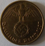 Moeda de Bronze Aluminio Estrangeira , Alemanha 10 Reichspfennig 1937 -J -