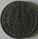 Moeda de Zinco  Estrangeira , Alemanha 5 Reichspfennig 1941 -D -