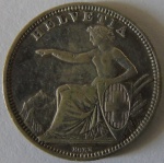 Moeda de prata Estrangeira ,Suiça 1 franc 1861 -