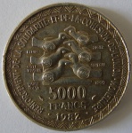 Moeda de prata Estrangeira ,Estados Africanos ocidentais 5000 Francs 1982 -
