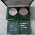 Moeda de prata proof e de Cupro - Niquel , Portugal 250 Escudos 1984 - C.M de Pescas F.A.O (2 moedas )