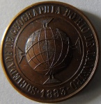 Medalha de Cobre Fundaçao da Sociedade Geographica do Rio de janeiro - 1883 -Diametro 25 mm