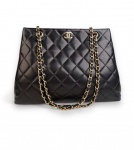 MODA E ACESSÓRIOS - bolsa Chanel Black Quilted Leather Tote Shoulder Bag Ferragem banhada ouro, tama