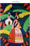 Kennedy Bahia (Valparíso, Chile. 1929 Salvador, BA. 2005). "Paisagem Tropical com Igreja e Baiana". Óleo s/tela. 70 x 50 cm. Assinado. Não moldurado.