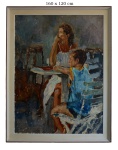 Virgílio Dias (Rio de janeiro. 1956). "Mãe e Filha". Óleo s/tela. 160 x 120cm. Assinado e datado (2007). Moldurado.