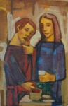 Zizo - Quadro óleo sobre tela 20x30cm Jesus e apóstolo