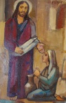 Zizo - Quadro óleo sobre tela 20x30cm Jesus e mulher