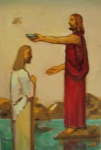Zizo - Quadro óleo sobre tela 20x30cm Jesus sendo batizador com moldura