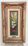 J. FIORAVANTE - Lindo quadro representando - FLORES - Belíssima moldura em madeira Clássica dourada. Medida da moldura:  51cm  X 31cm  X 7cm  - Medida da Tela: 29 cm X 9cm.