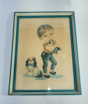 Lindo quadro representando antiga ilustração de cartão postal - M. NIUBÓ.S -  Anos: 60 - Moldura de madeira, proteção em vidro. Medida: 40 cm x 30 cm x 2,5 cm.