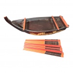 Barco para sushi/sashimi em polipropileno e 15 pares de hashis,  25 x 18, Alt. 10 cm.