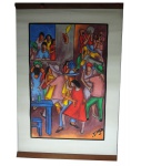 JETHER - Aquarela sobre tela representando Baile de Interior  acid, 48 x 74 cm. Este lote encontra-se em Nogueira- Petrópolis.