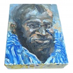 SERGIO COELHO GOMES - Acrílico sobre tela representando sambista, pinta rostos e angústias e inquietudes, sem assinatura, 20 x 15 cm.