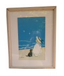 D. Éthier reprodução de aquarela representado criança com seu cachorrinho observando gaivotas, 39 x 49 cm. Este lote encontra-se em Nogueira.
