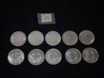 Lote de 10 moedas nacionais de 1 cruzado em aço, datadas de  86/87/88.