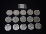 Lote de 15 moedas nacionais de 50 centavos em aço, datadas de 86/87/88.