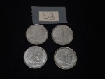 Lote de 4 moedas nacionais de 1 centavo em aço, datadas de 94/96.