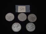 Lote de 5 moedas nacionais de 1000 cruzeiros "acará" em aço, datadas de 92/93.