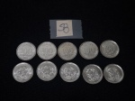 Lote de 10 moedas nacionais de 100 cruzeiros em aço, datadas de 85/86.