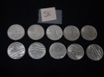 Lote de 10 moedas nacionais de 1 cruzeiro em aço, datadas de 79/80/81.