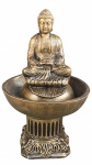 Exuberante fonte confeccionada em cimento com rica patina no tom ouro, encimada por figura de Buda.