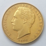 Moeda de ouro estrangeira, Portugal, 10000 réis, 1880, 17,70gr, soberba-flor de cunho
