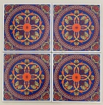 MARANHÃO - Jogo de quatro azulejos de estilo ludovicenses, fartamente adornados com motivo floral em rica policromia. Mede 16cm x 16cm cada.