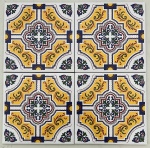 MARANHÃO - Jogo de quatro azulejos de estilo ludovicenses, fartamente adornados com motivo floral em rica policromia. Mede 16cm x 16cm cada.