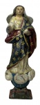 BAHIA SEC XIX - Antiga imagem sacra esculpida em madeira nobre policromada representando Nossa Senhora do Bom Parto. Meados Sec XIX. Mede 31cm.