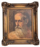 EUROPA SEC XIX - Obra europeia em óleo sobre madeira representando retrato masculino, protegida por moldura de madeira adornada com florões e acabamento em folha de ouro. Meados séc XIX. Medida da obra 41 x 33cm. Medida total 57 x 48cm.