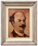 MARQUES JUNIOR  (Rio de Janeiro, 1887  Rio de Janeiro, 1960) - Óleo sobre tela representando retrato de figura masculina, assinada no canto inferior direito, protegida por moldura de madeira patinada. Medida da obra 35,5cm x 28cm. Medida total 51 x 42cm.