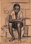 TIZIANA BONAZZOLA (Varese, Itália, 1921 - Rio de Janeiro, 2011) - Obra em carvão sobre cartão representando figura de garoto, assinada, localizada Rio e datada 1955 no canto inferior direito, protegida por moldura de vidro e metal estilo sanduíche. Medida da obra 50 x 35cm. Medida total 57 x 42cm.