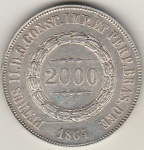 2000 REIS DE PRATA DE 1864 SOBERBA
