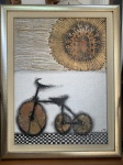 Quadro - Darcy Penteado - Técnica Mista - "Sol e bicicleta", assinado canto inferior direito, 1972 - Medidas 39 cm x 29 cm tela - 49 cm x 38,5 cm  moldura