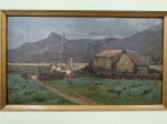 Quadro - Simonetti - Pintura em Madeira - Casario Paisagem, assinado canto inferior esquerdo - Medidas 31 cm x 18 cm pintura 50 cm x 38 cm