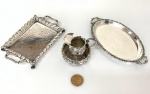 Conjunto de Miniaturas de prata duas Bandejas é um jarro com bacia prata europeia Alema e italiana - medidas bandejas maior 16,5 cm de comprimento - jarro com bacia 5 cm altura total 6 cm diâmetro